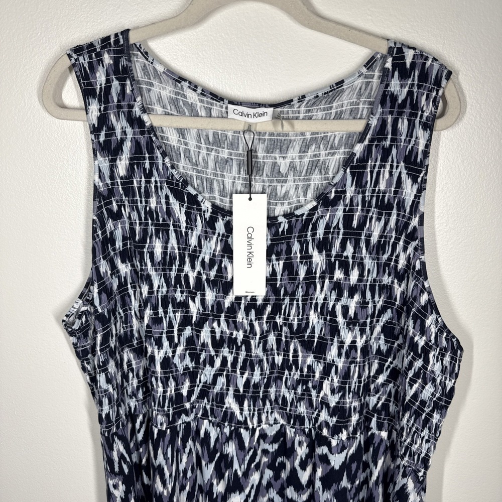 Calvin Klein New 3x Cotton Blend Long Tank Dress Smocked Abstract Print - Picture 3 of 13